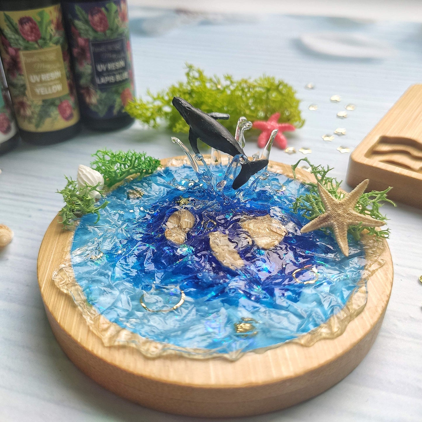 FUNSHOWCASE Wood Coaster Set Epoxy Resin Casting Craft Kit River Edge 5-Count
