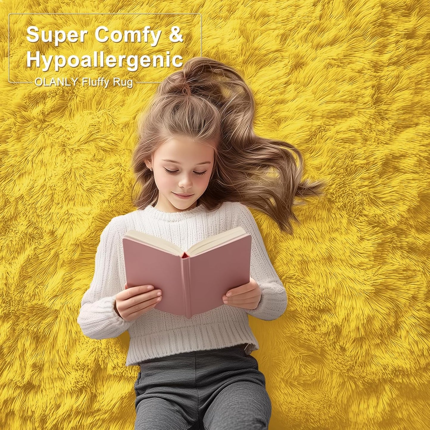 OLANLY Large Area Rug - Soft Fluffy Shaggy Carpet for Living Room & Bedroom | 9x12, Yellow