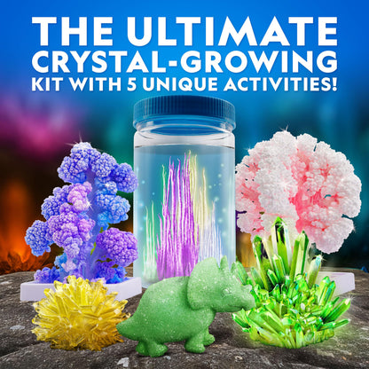 National Geographic Ultimate Crystal Growing Kit – Grow 5 Types of Crystals Including Glow in the Dark, Dinosaur Figure, Underwater Crystals & Crystal Trees with Learning Guide, STEM Science Kit