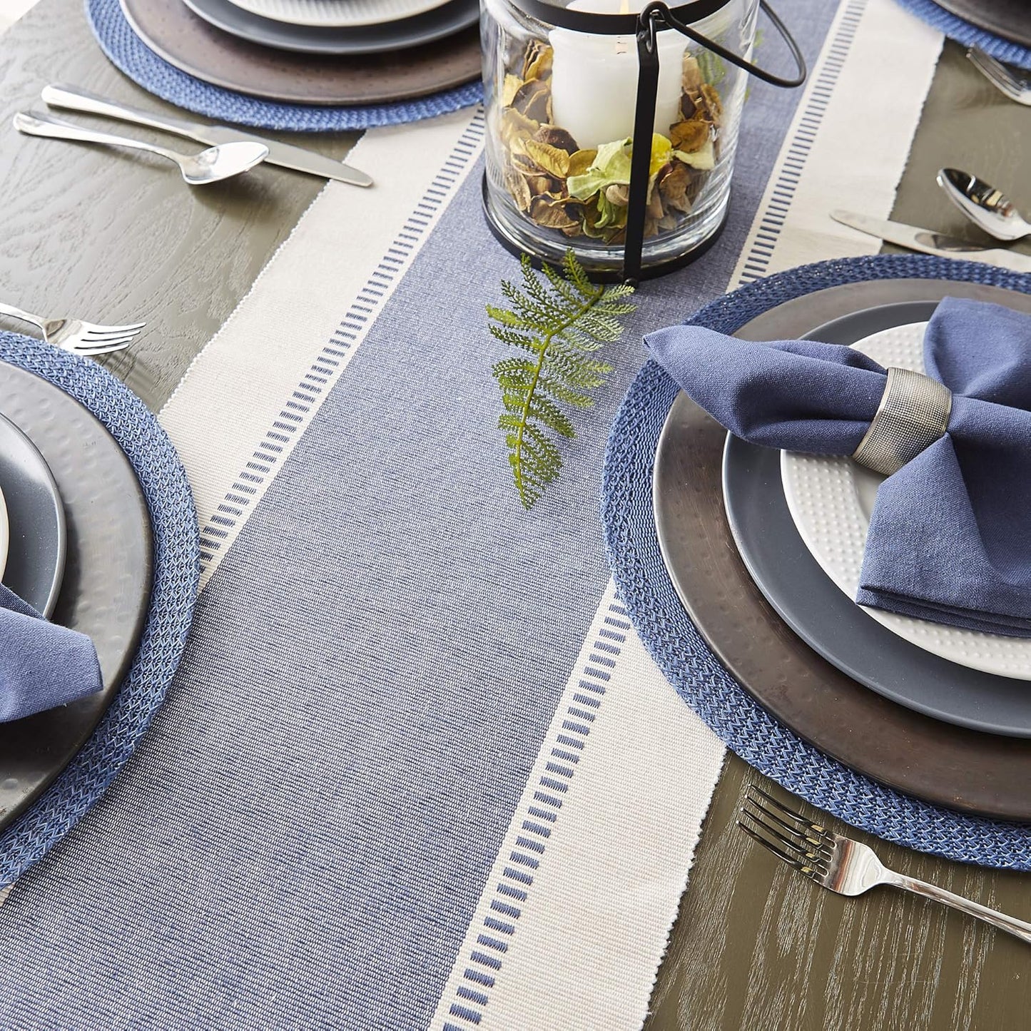 13x72-inch, DII Dobby Stripe Woven Table Runner, French Blue