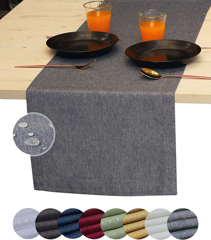 Akutana 90 inch, Grey Table Runner Outdoor Dresser Scarf, Waterproof Gray Coffee Table Runner, Long Dining Table