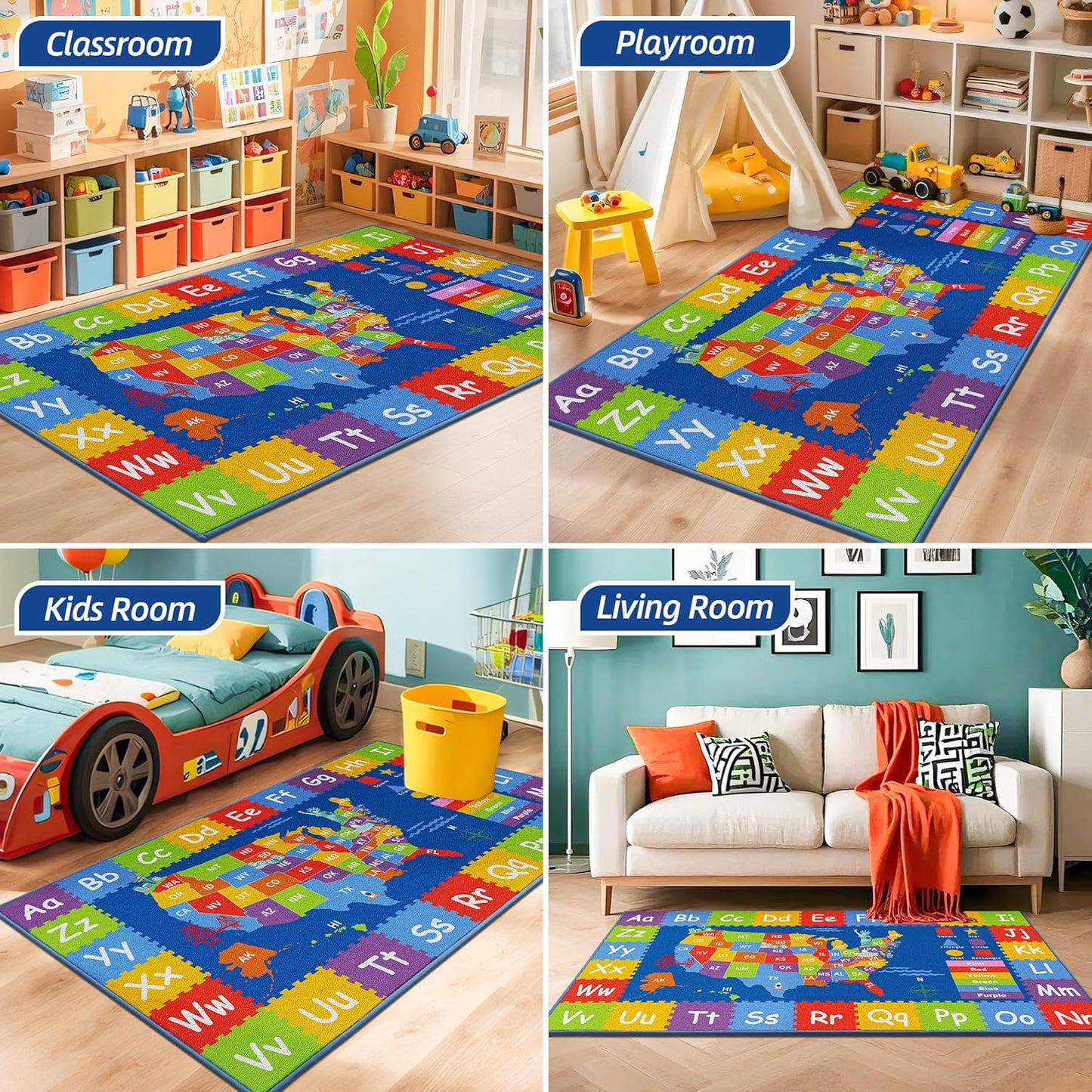 32"x60" BEQHUASE Kids Rugs, ABC Play Mats Educational Learning Carpet, Non Slip Washable Nursery Rug Alphabet Floor Mat