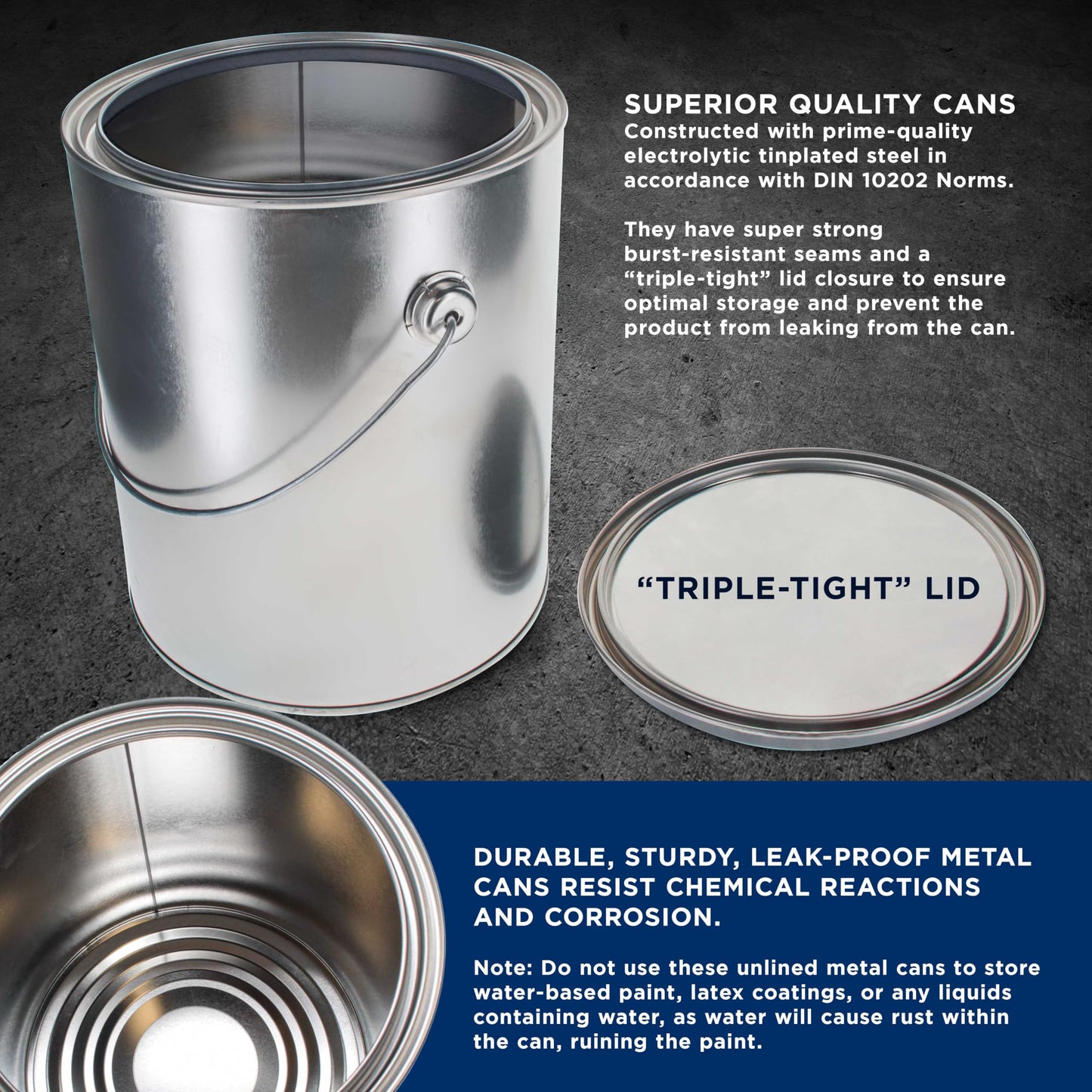 Master Elite 1 Gallon Unlined Empty Metal Paint Can Bucket with Lid, Bail Handle - Triple Tight Seal, 128 fl. oz. Steel Coating Storage Container Tin - Store Leftover Oil-Based Paint, Automotive, Art