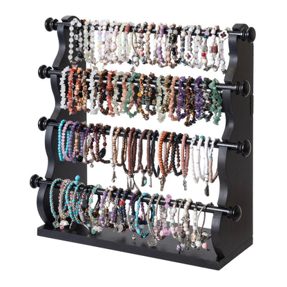 4 Tier Wooden Bracelet Holder, Bangle Watch Necklace Display Storage Antique Bracelet Display Stand Jewelry Holder Stand for Store, Showcase and Home Storage Black 4 Tier Wooden Bracelet Holder