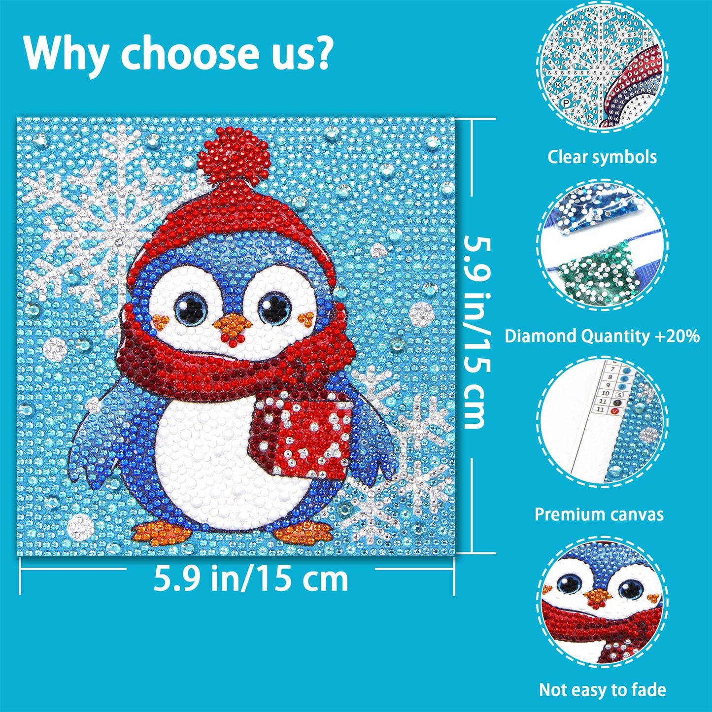 Libfx Diamond Art Kits for Kids 4 Pcs Diamond Art for Girls Boys Beginners Arts and Crafts for Kids Ages 8-12 (Penguin Panda)