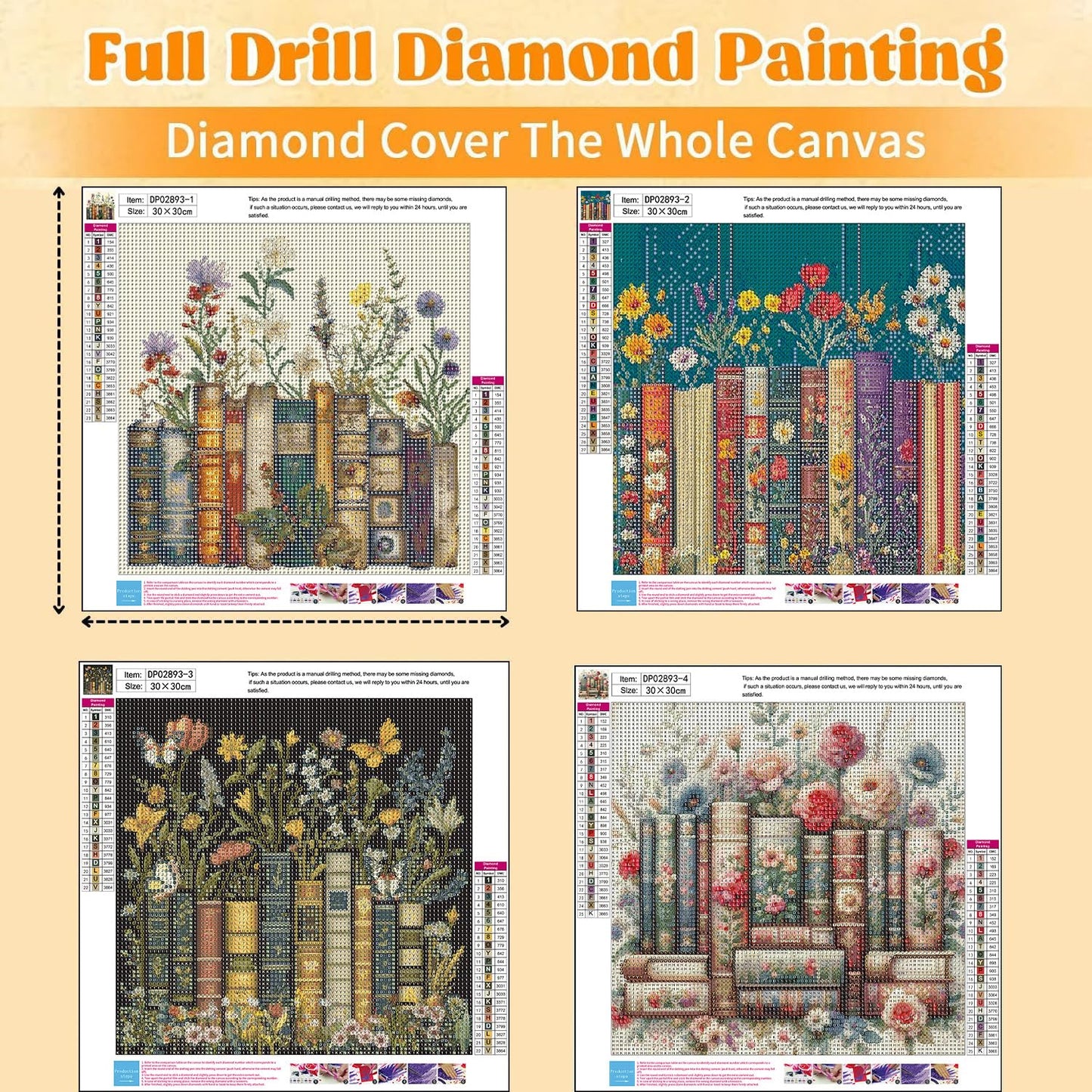 EIBEILI 4 Pack Book Flower Diamond Art Kits for Adults, Book 5D Diamond Painting Kits for Beginner DIY Gem Art Full Drill Diamond Dots Crystal Craft Kits for Home Wall Decor Gifts 12x12inch
