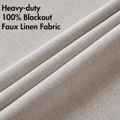 MIULEE 100% Blackout Linen Textured Curtains - Thermal Insulated Ivory Grommet Drapes | 52 x 108 Inch (2 Panels)
