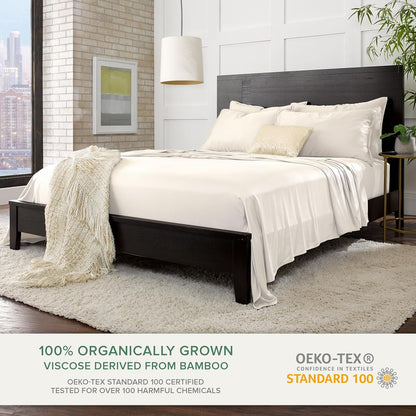 Pure Bamboo Full Bed Sheet Set - 100% Organic Viscose, Luxuriously Soft & Cooling | Ivory, Double Stitching