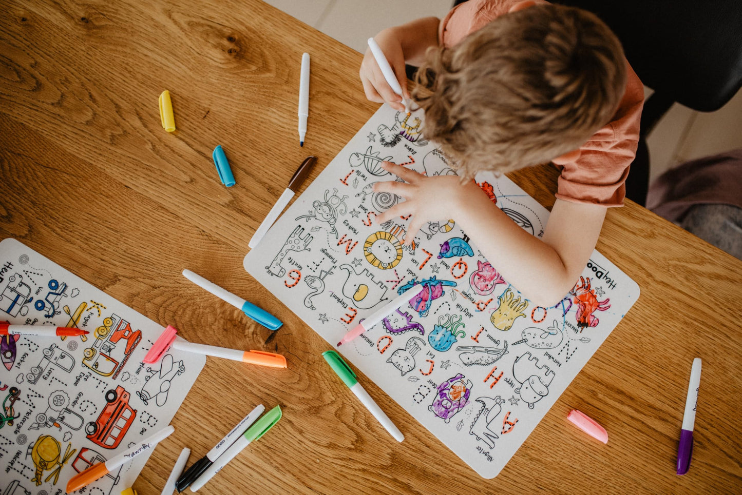 HeyDoodle Into The Wild Classic Doodle Mat – Reusable Silicone Alphabet Coloring Mat for Toddlers and Kids – Educational Animal Activity Pad with 9 Markers – Mess-Free Travel Toy – Ages 3-7