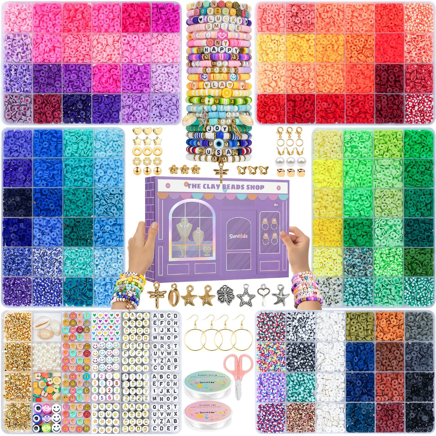 Sunlode 30,000Pcs Clay Beads Bracelets Making Kit, Beads for Bracelets 6 Boxes Bead for Jewelry Making Kit Friendship Bracelet Gifts Trendy Stuff Letter Bead Craft Adult