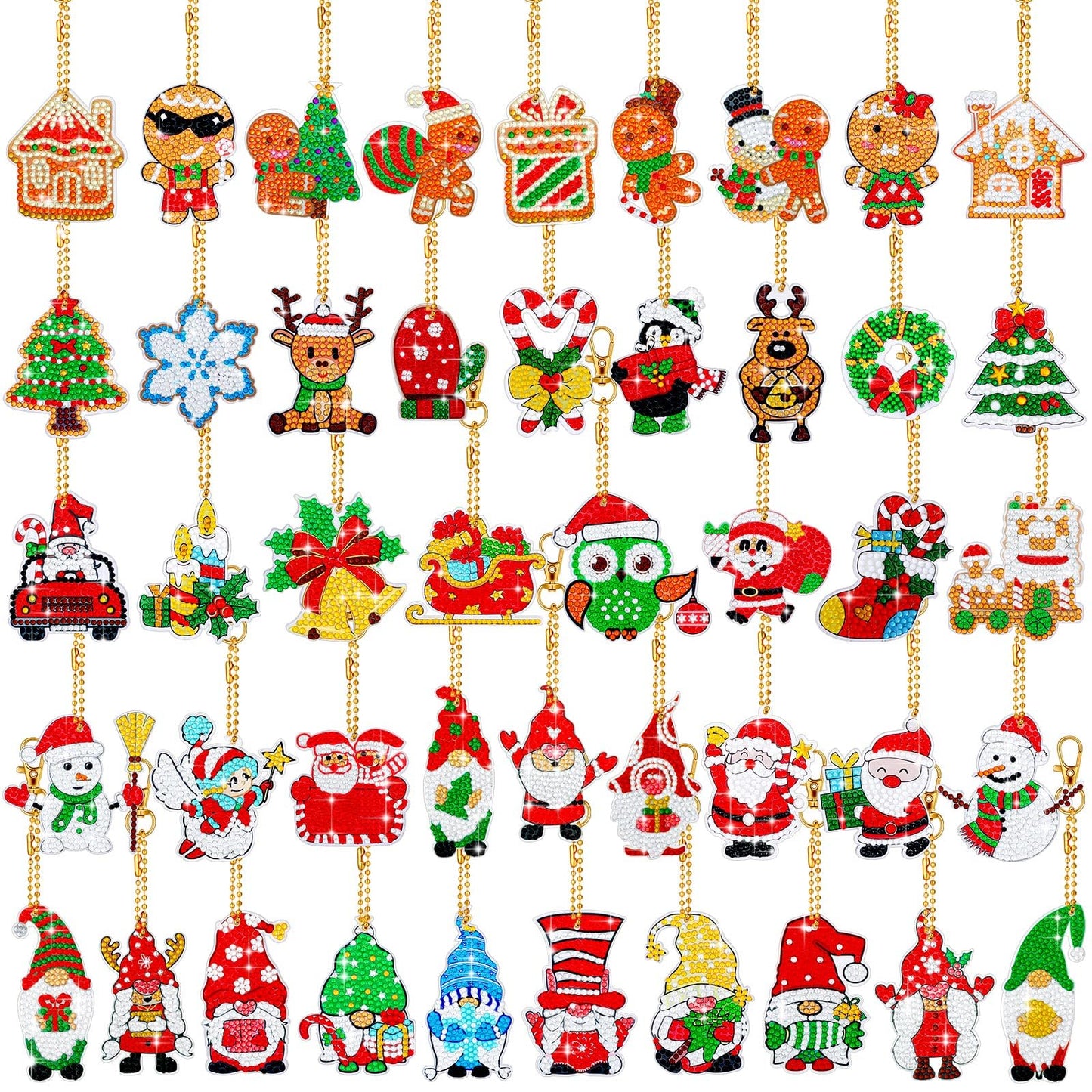 Tudomro 45 Pieces Christmas Diamond Painting Keychains Diamond Art Ornaments Key Chain Resin DIY Diamond Painting Key Ring Rhinestone Pendant Ornament Hanging Ornaments for Xmas Tree Decorations