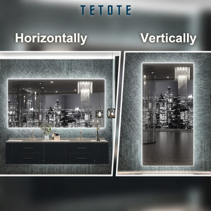 TETOTE 48 x 24 Inch LED Backlit Mirror Bathroom with Light,Anti-Fog,Dimmable,CRI90+,Makeup Vanity Mirror,Lighted Mirror(Horizontal/Vertical)