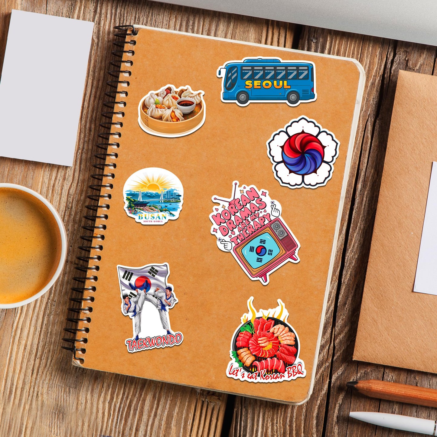MONIZY Korea Travel Stickers 50 Pieces Vinyl Waterproof Decal for Laptop Water Bottle Phone Car Window Bike Motorcycle Stakeboard Scrapbook Korean Sticker Gifts