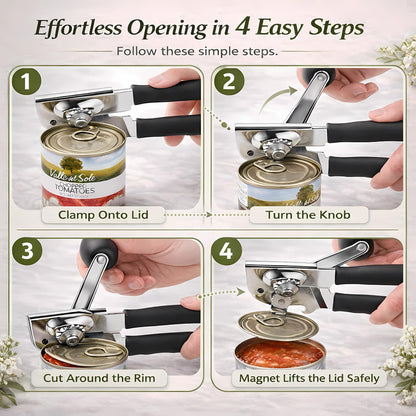 Commercial Can Opener, Heavy Duty Manual Can Opener for Large Cans, Hand Crank Can Opener with Magnetic Lid Lifter, Stainless Steel with Bottle Opener