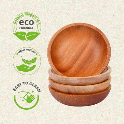 Mini Wooden Bowl Set of 4, 3.54" Diameter for Condiments, Dip Sauce, Small Wood Bowl for Jam, Olive