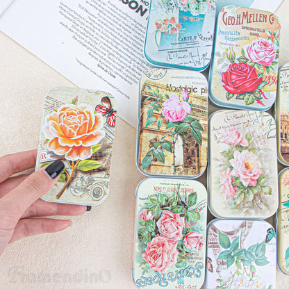 Framendino, 5 Pack Vintage Flowers Tinplate Tin Box Jewelry Candy Containers with Lid for