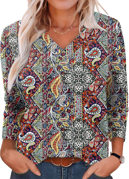 XIEERDUO Long Sleeve Shirts for Women V Neck Fall Tops Basic Tunic Tops Loose Fit Dressy 2025