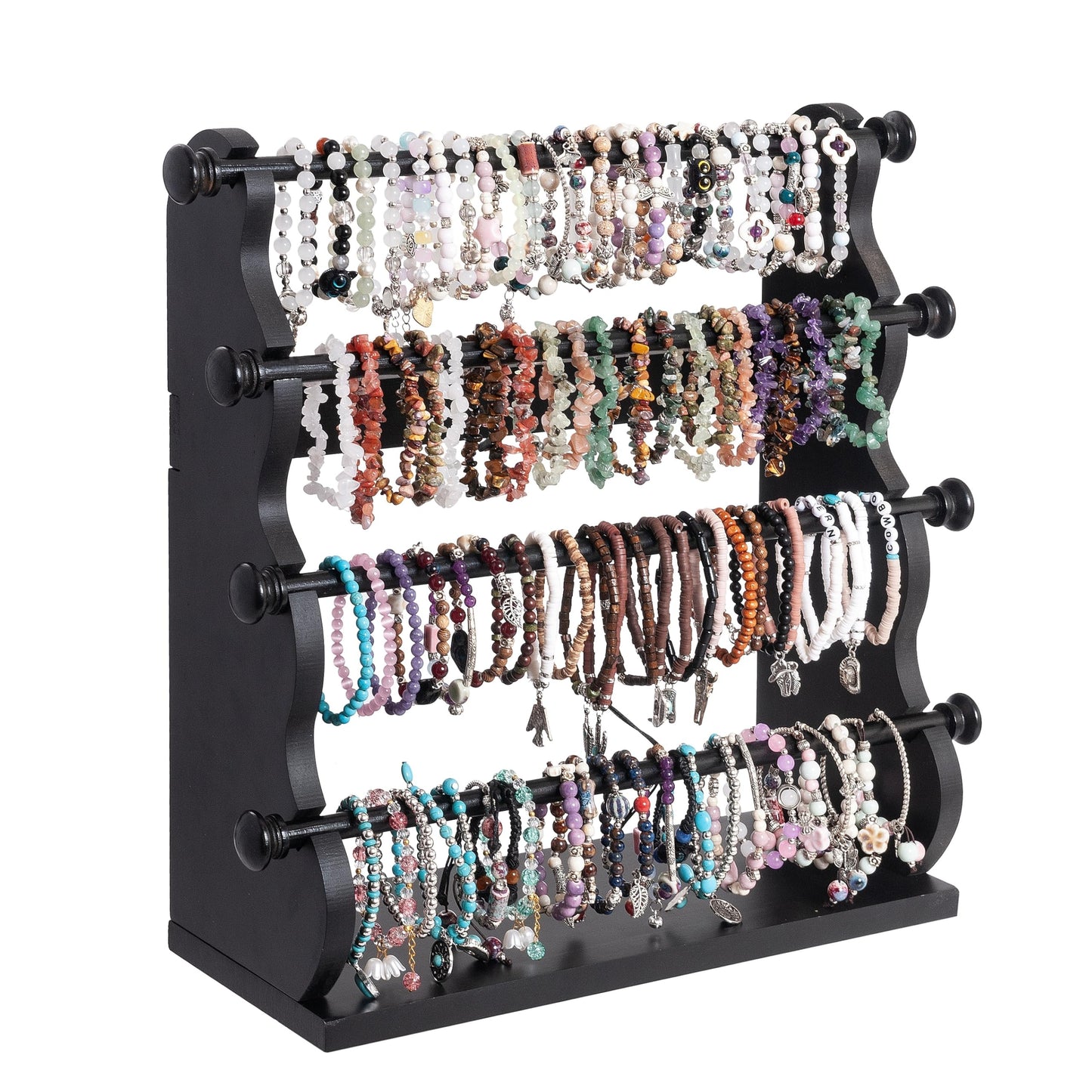 4 Tier Wooden Bracelet Holder, Bangle Watch Necklace Display Storage Antique Bracelet Display Stand Jewelry Holder Stand for Store, Showcase and Home Storage Black 4 Tier Wooden Bracelet Holder