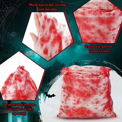 Arrowbash 4 Pcs Halloween Horror Treat Goodie Bags Bloodstain Spooky String Back Halloween Drawstring Bloody Body Bags for Candy Favors Supplies (20 x 16 in)