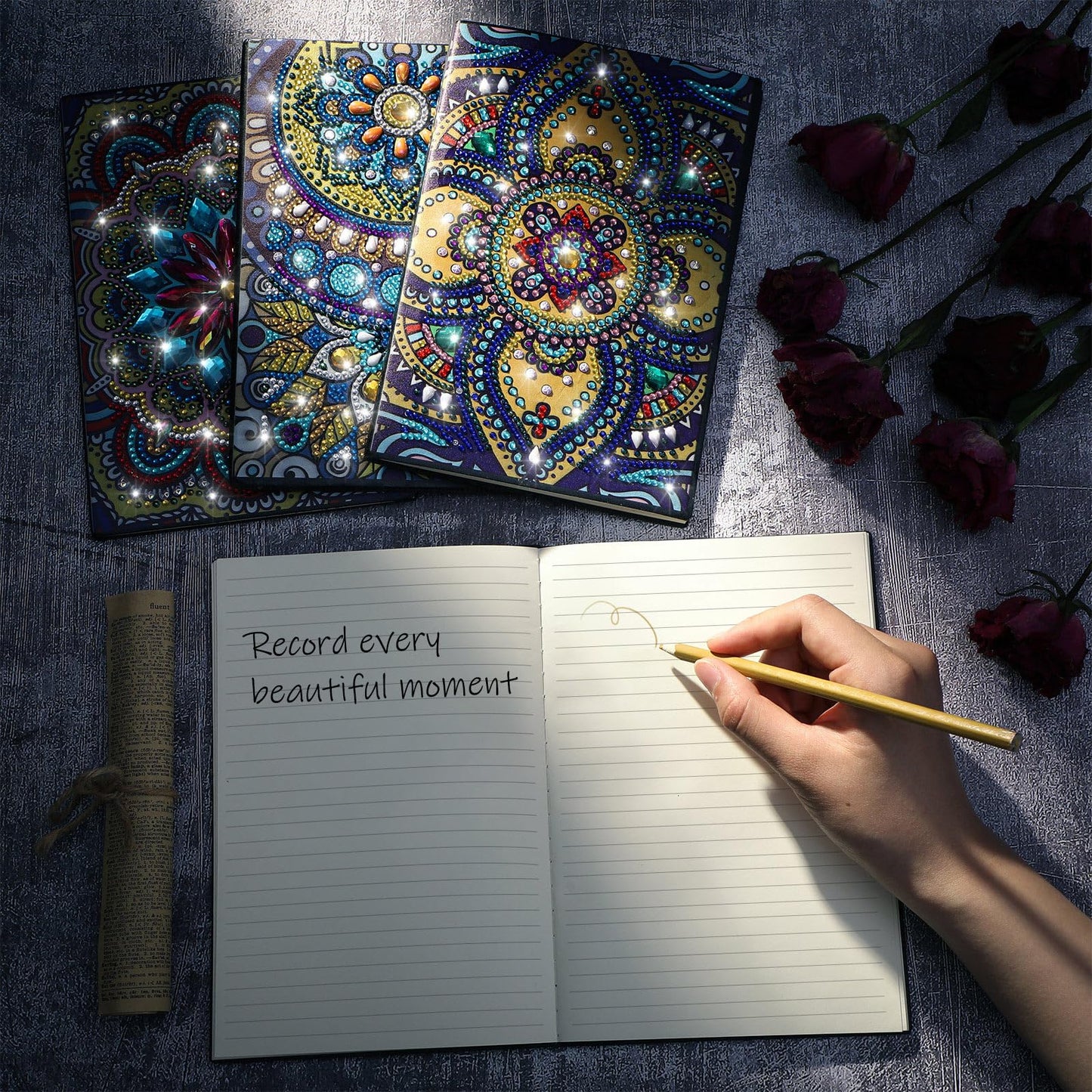 Ctosree Diamond Art Kits for Adults Teens 4 Pcs Diamond Painting Journals Notebooks 5d DIY Creative Journal Gem Dots Art Crafts for Women Men Friends Graduation Birthday Relax Hobby Gift with Tools