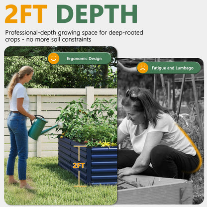FOOWIN 4pcs 8x4x2ft Galvanized Raised Garden Bed, Planter Raised Garden Boxes Outdoor, Large Metal Raised Beds for Gardening, Garden Bed for Vegetables, Flowers, Herb,478 Gallon Capacity, Royal Blue