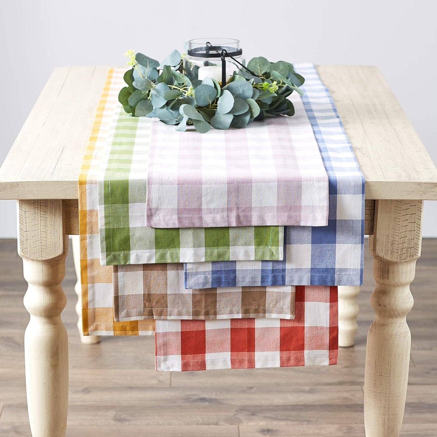 DII Buffalo Check Collection Classic Farmhouse Table Runner, 14x108, Stonewash Blue