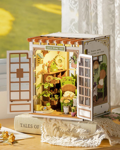 Rolife DIY Book Nook Kit Secret Bloomy Nook, Secret Garden Floral Theme 3D Wooden Puzzle, Plant & Flower Decor for Bookshelf, Creative Gift for Plant Lovers