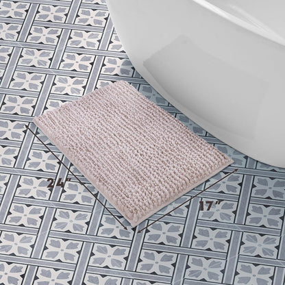 Laura Ashley Butter Chenille Bath Rug, Non Slip Shaggy Bathroom Mat, Absorbent Plush Carpet for Tub and Sink - (17" x