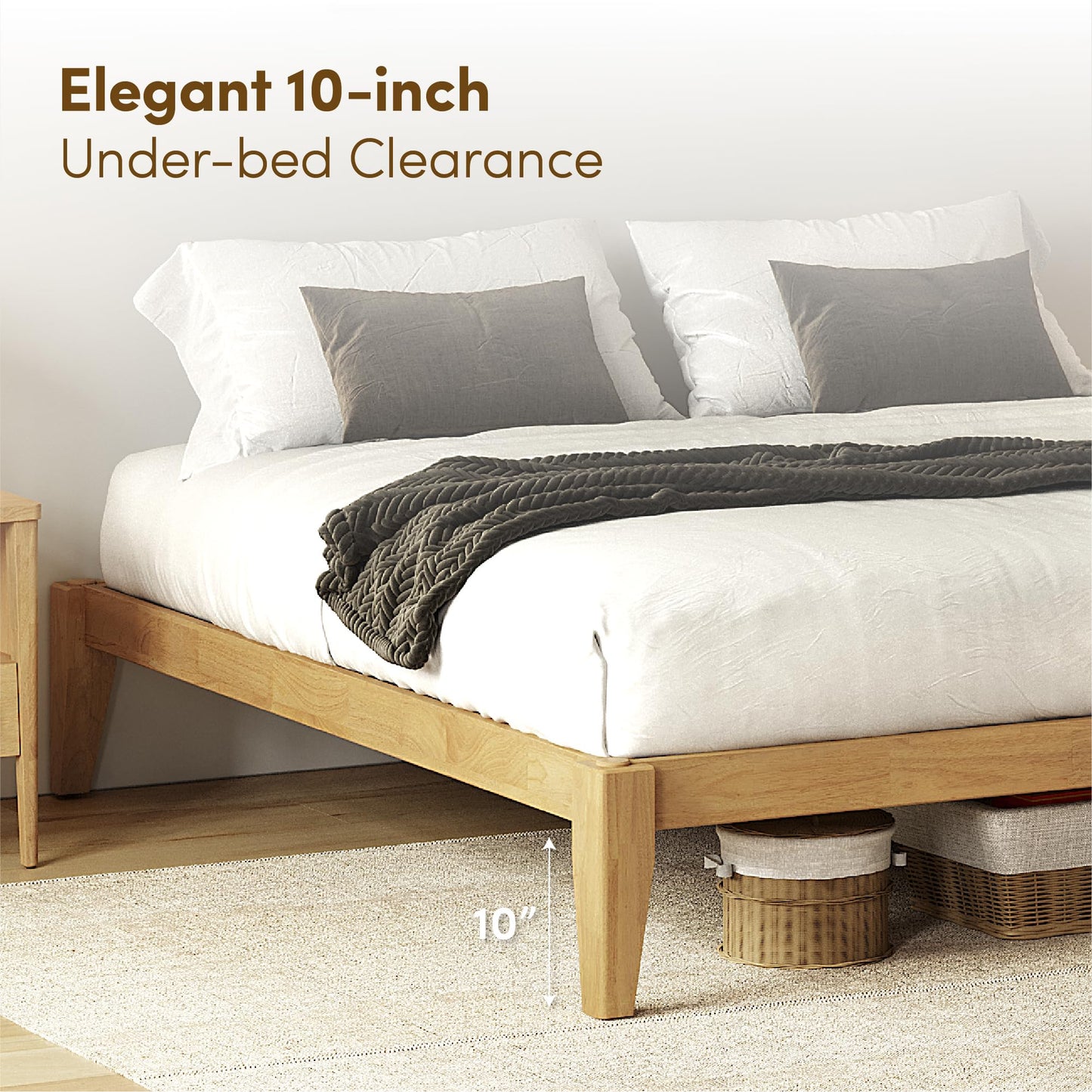 AllForWood Thor Premium Solid Wood Bed Frame King, Japanese Joinery Bed Frame with Wood Slat Support, Platform Bed, No Box Spring Needed, Easy Assembly, Minimalist & Modern Style (Light Brown)