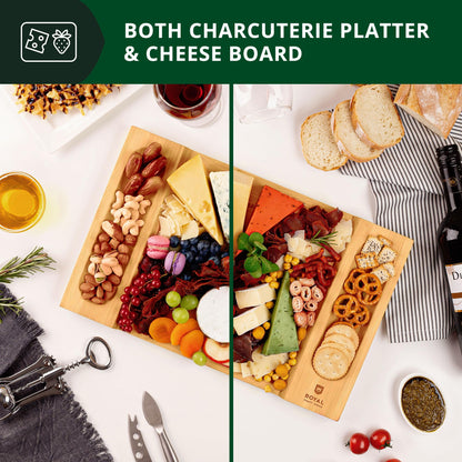 ROYAL CRAFT WOOD Charcuterie and Cheese Board - Large Bamboo Cheese Board - Serving Tray Platter - House Warming Gifts New Home, Birthday Gifts for Mom Dad Women Men - 15.5"x10"