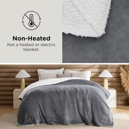 Bedsure GentleSoft Sherpa Fleece Queen Blanket - Thick, Warm, Plush Throw for Winter | Grey, 90x90 Inches