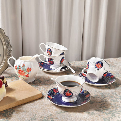 fanquare 21 Piece Old Victorian Porcelain Tea Set for 6, Royal British Floral Tea Cup Set for Women, Wedding Tea Party Set for Adults