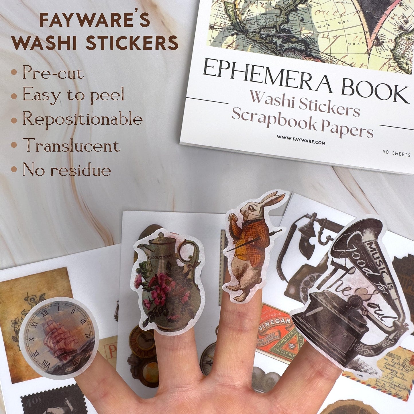 Fayware 411 Vintage Washi Stickers & 20 Scrapbook Papers Ephemera for Junk Journals & Scrapbooking