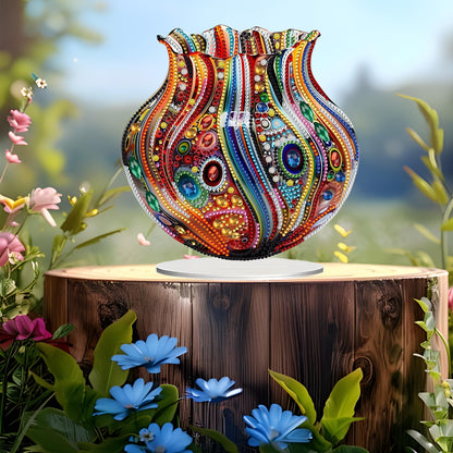 JJFox DIY Tabletop Diamond Art Painting Kit，Special Shaped Rhinestone Desk Placement Ornament，Home Stand Up Gem Painting Craft Kit，Gift,Double Sided. (Vase-1)