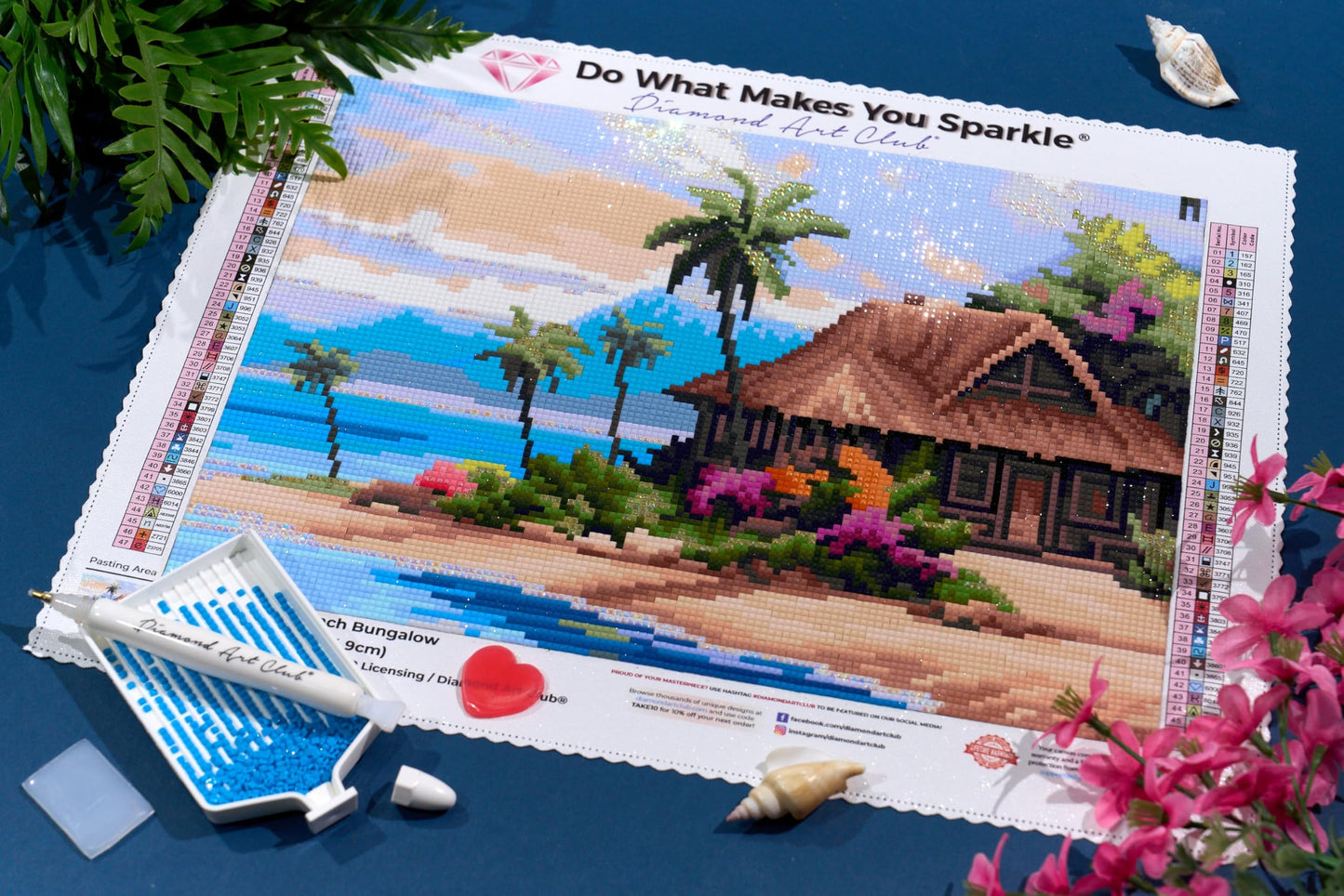 DIAMOND ART CLUB Beach Bungalow Diamond Painting Kit, Fun DIY Crafts for Adults, Square Diamond Art Canvas, 13.3" x 9.8" (33.9 cm x 24.9 cm)