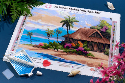 DIAMOND ART CLUB Beach Bungalow Diamond Painting Kit, Fun DIY Crafts for Adults, Square Diamond Art Canvas, 13.3" x 9.8" (33.9 cm x 24.9 cm)