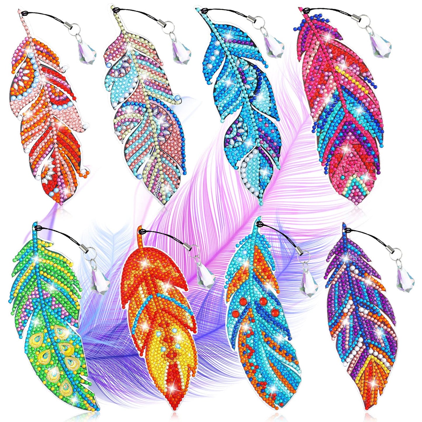 Tinlade 8 Pcs Feather Diamond Painting Bookmarks Kits DIY Diamond Art Bookmarks Handmade Craft Home Office Supplies for Book Lovers Adults Women