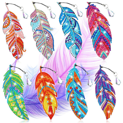 Tinlade 8 Pcs Feather Diamond Painting Bookmarks Kits DIY Diamond Art Bookmarks Handmade Craft Home Office Supplies for Book Lovers Adults Women