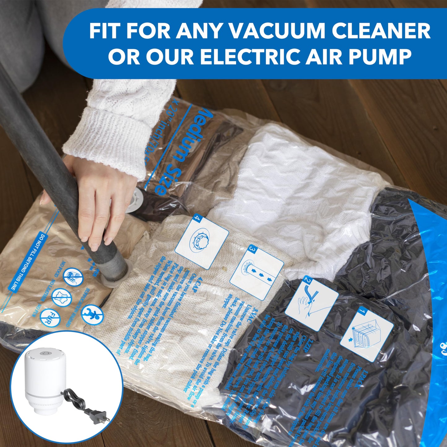 Vacuum Storage Bags with Electric Air Pump 8 Combo (2 Jumbo/2 Large/2 Medium/2 Small), Plastic Packaging Bags,Travel Vacuum Bags For Luggage,Clothes, Pillows, Comforters, Blankets, Bedding