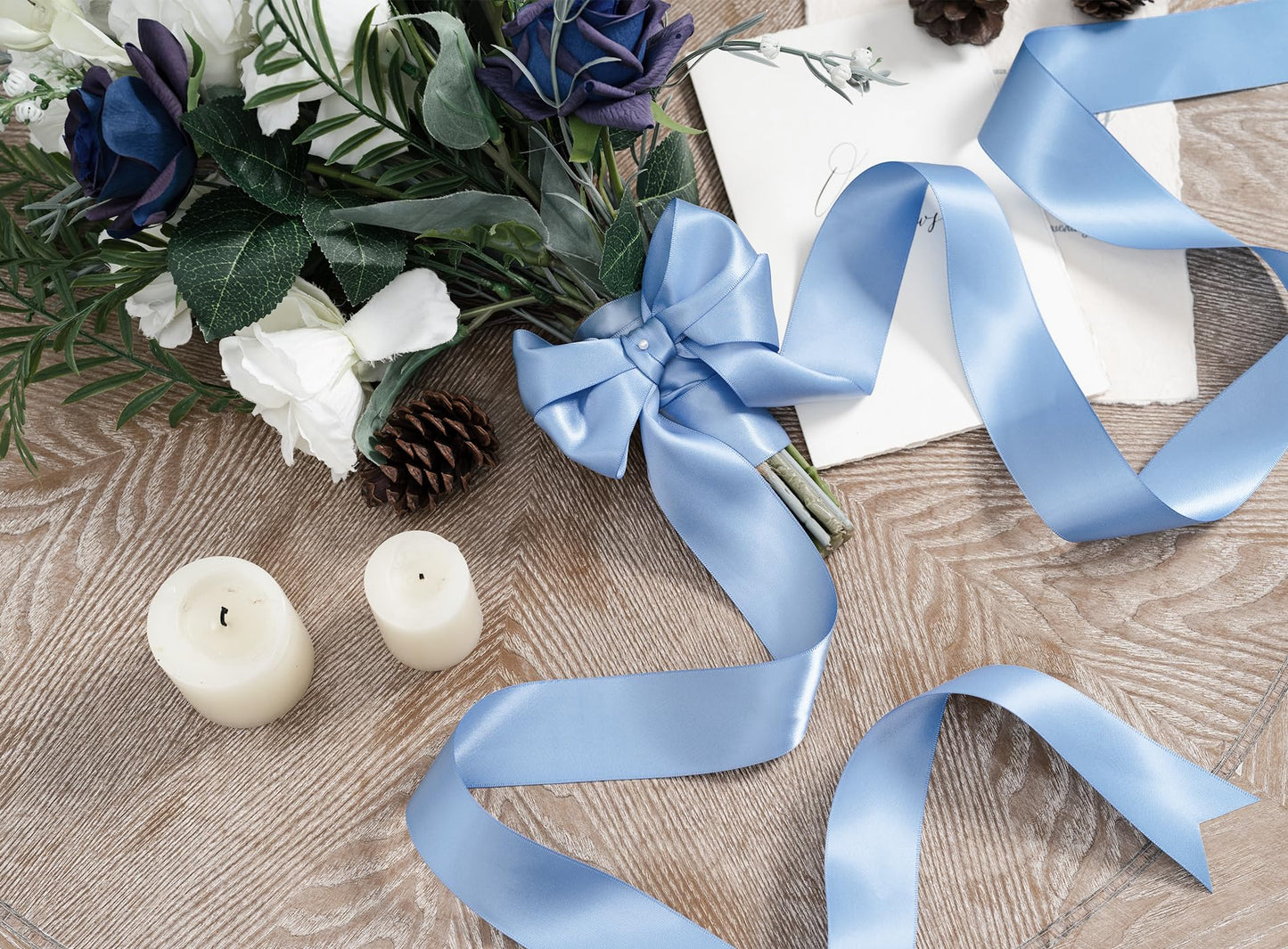Keypan Blue Satin Ribbon 1-1/2 Inch x 50 Yards Double-Faced Ribbons for Gift Wrapping Flower Bouquet Wedding Paper Bows Invitations Crafts