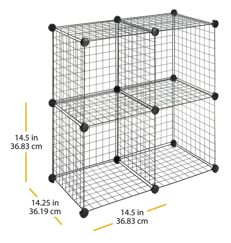 Whitmor Storage Cubes - Stackable Interlocking Wire Shelves -Black (Set of 4)