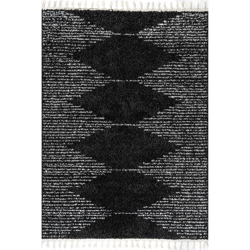 nuLOOM Bria Moroccan Shag Tasseled Area Rug - 4x6 Shag Area Rug Modern/Contemporary Black/Ivory Rugs for Living Room Bedroom Dining Room Nursery