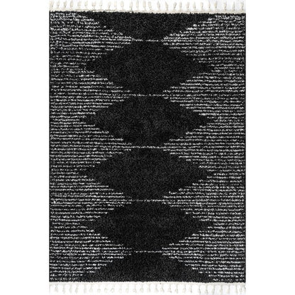 nuLOOM Bria Moroccan Shag Tasseled Area Rug - 4x6 Shag Area Rug Modern/Contemporary Black/Ivory Rugs for Living Room Bedroom Dining Room Nursery