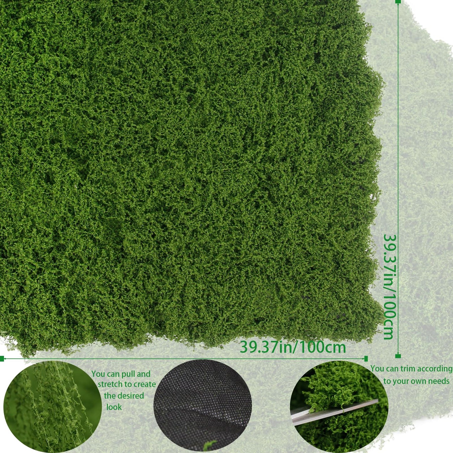 FAICOIA Fake Moss Mat 39" x 39" Faux Moss Blanket for Indoor Plants Dark Green Mossy Table Runner Artificial Moss Rug for Decorating Planters Crafts DIY Fairy Garden Floral Wedding 100 x 100cm