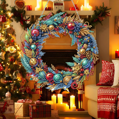 JJFox Diamond Art Hanging Kit for Adult,Special Shaped Rhinestone,DIY Acrylic Diamond Art Painting Window Pendants Home Garden Wall Hanging Kits Hanging Ornament,Double Sided (Christmas wreath2)
