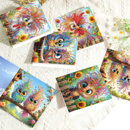 LazyFold 8Pcs DIY Diamond Art Painting Greeting Cards with Envelopes, Crazy Birds All Occasion Note Card Kit for Women, Handmade Thank You Birthday Friendship Cards Gift