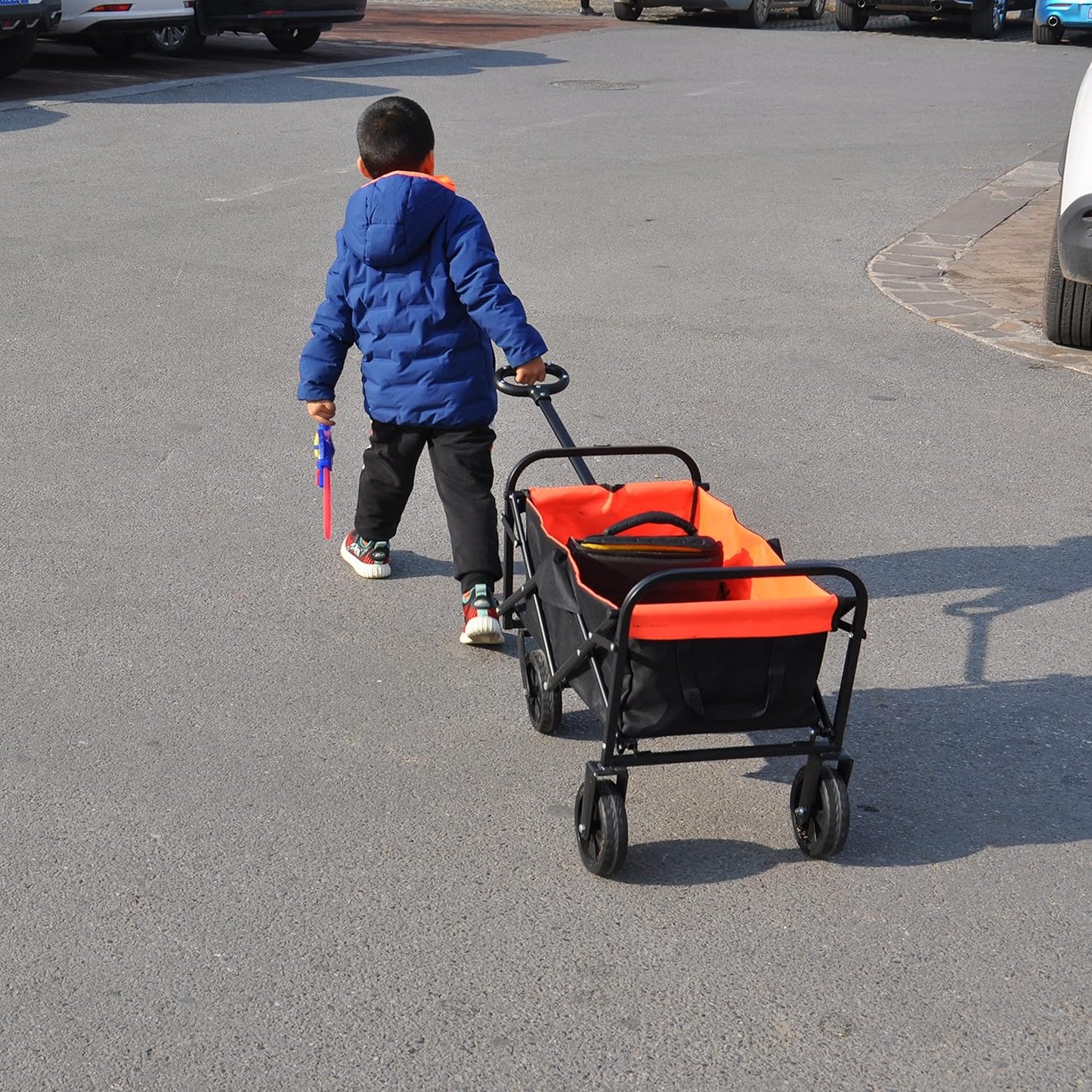 HJRTFLXC Folding cart That Does not Need to be Assembled Station Wagon, Grocery cart (Orange+Black Mini)