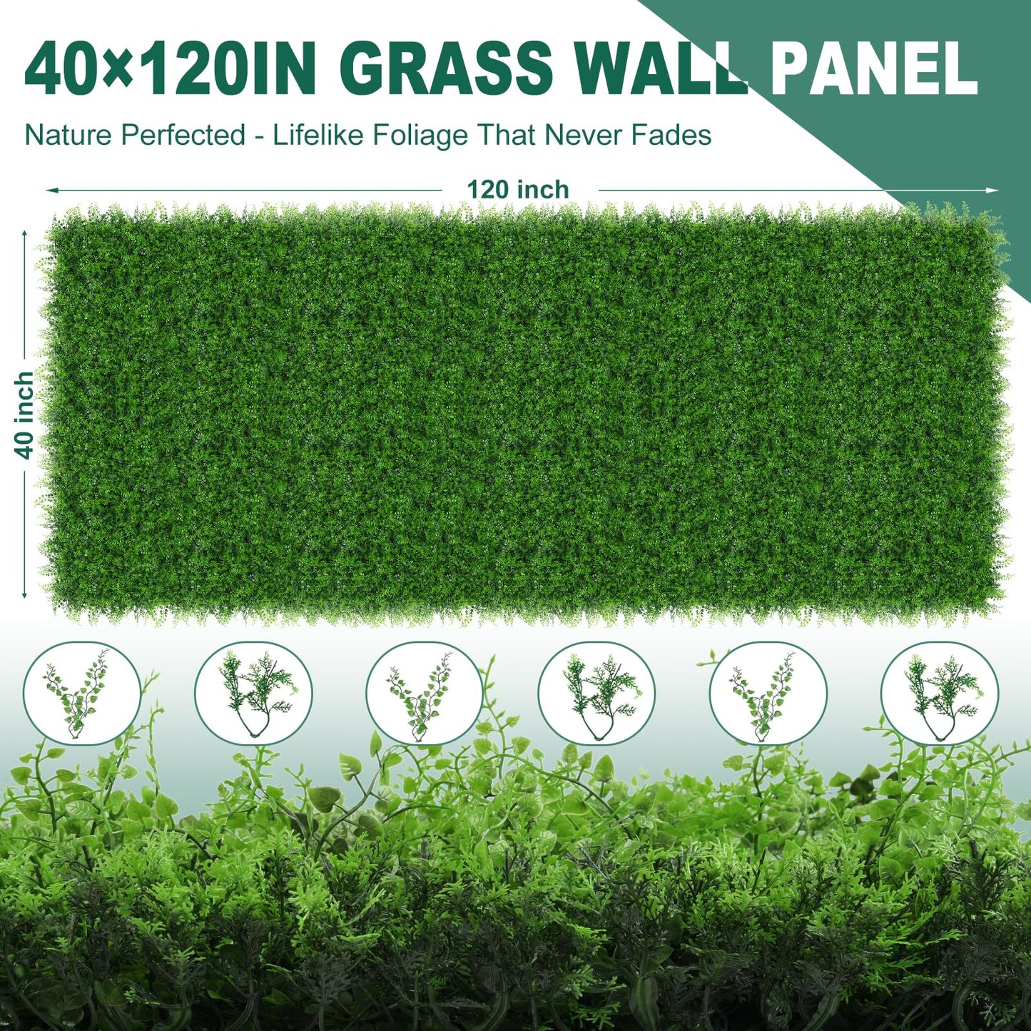 Yangrass Grass Wall Panels, 40"x120" (33.33 sqft) Artificial Boxwood Hedge Roll Privacy Screen, Green Wall Decor with UV Protection, Greenery Backdrop for Garden Indoor Outdoor Decor
