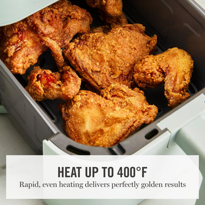 Martha Stewart 6QT Air Fryer, 6-in-1, Bake, Broil, Roast, Air Fry, Dehydrate, Reheat, Ceramic Non-Stick Basket, Crispy Results Fast, 400°F Max Temp, Shake Reminder, Auto Shut-Off, Honeydew Green