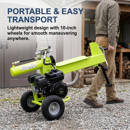 JUXEVY 20 Ton Portable Gas Powered Log Splitter with 7HP Engine and Auto Return Ram System, Heavy Duty Steel Firewood Wood Splitter for Forestry Harvesting, 8.0-Second Cycle Time, Green